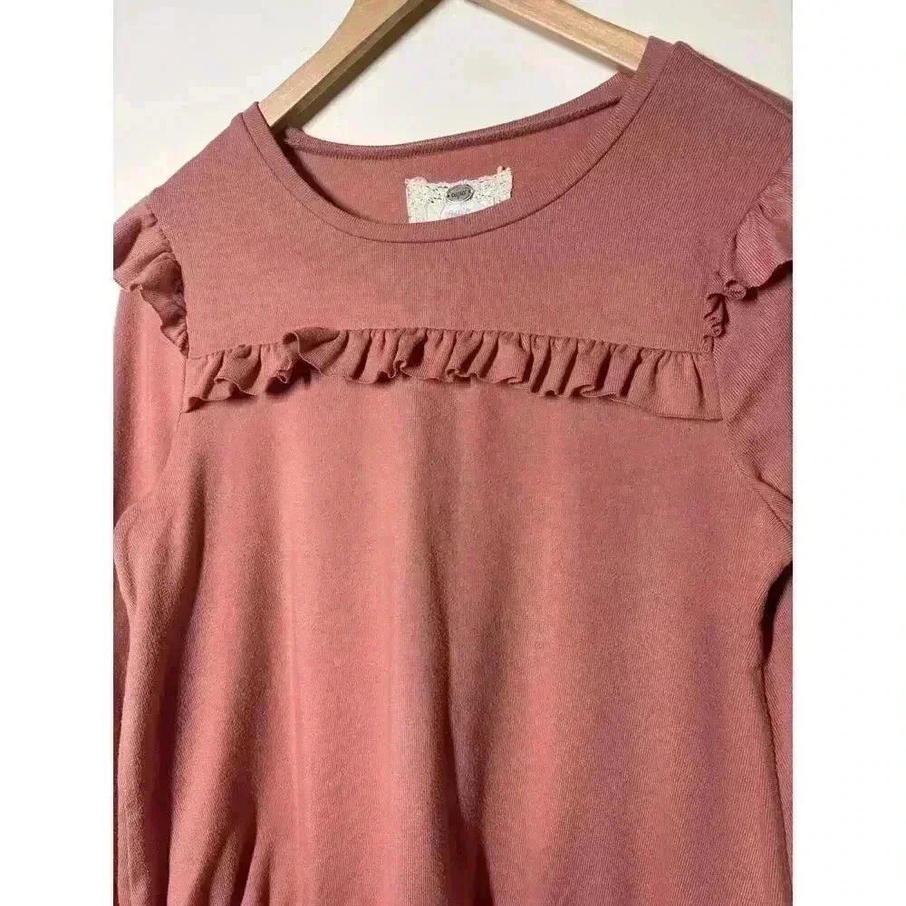 Victorian Ruffled Women L Deep Coral Top Chic Romantic Feminine Flowy - Picture 3 of 8